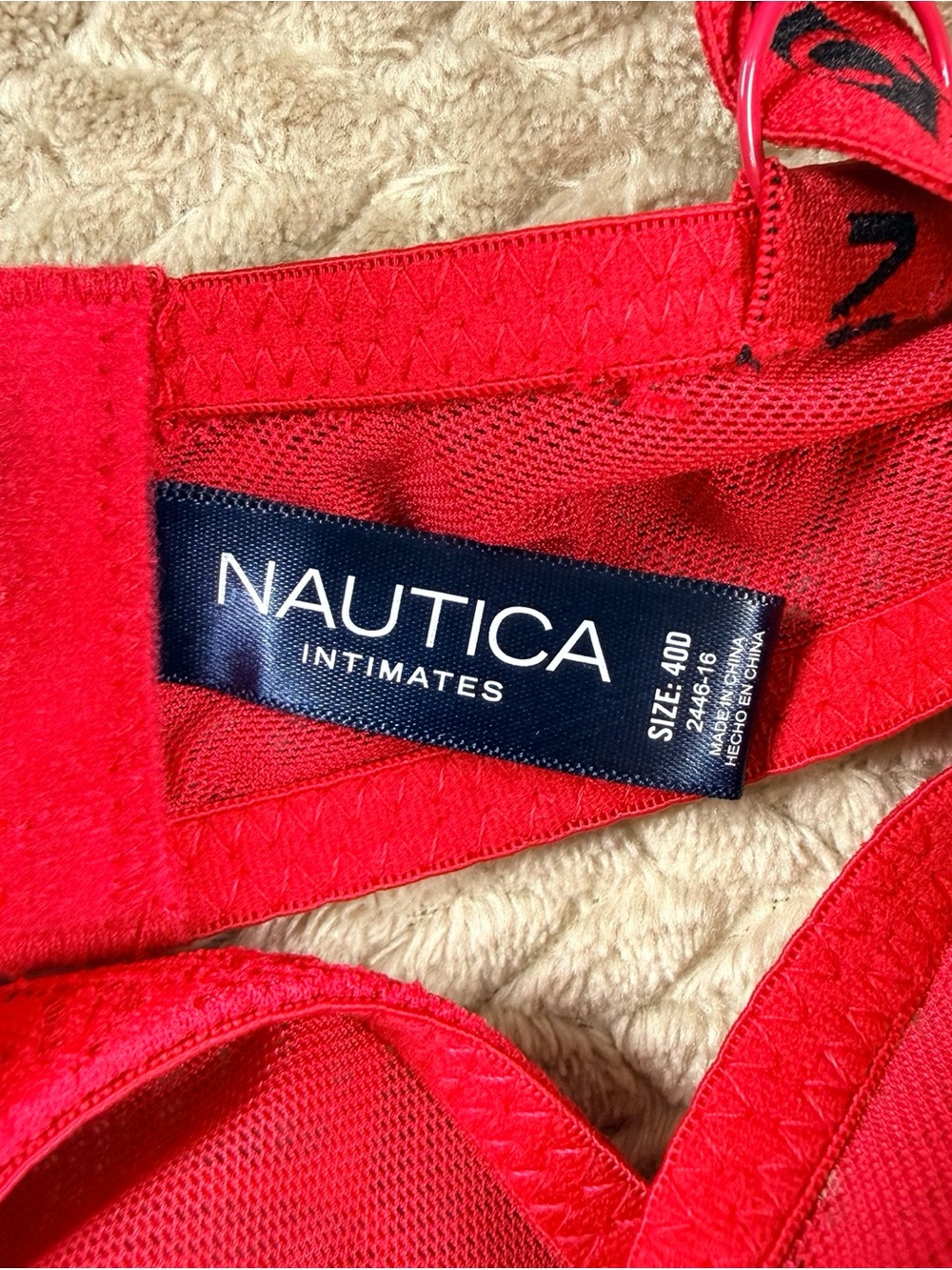 Nautica Red Lace Underwire T Shirt Bra 40D Logo Straps - Picture 6 of 11
